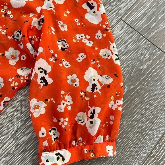 Orange floral print tunic top. Lightweight sz M - Picture 3 of 8